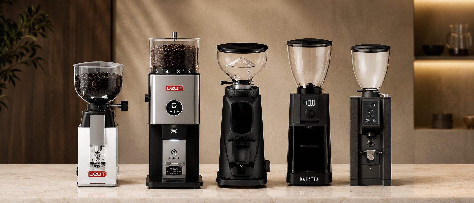 Electric Coffee Grinders collection hero banner by Cirelli Coffee, featuring espresso grinders, flat burr grinders, conical burr grinder and more.