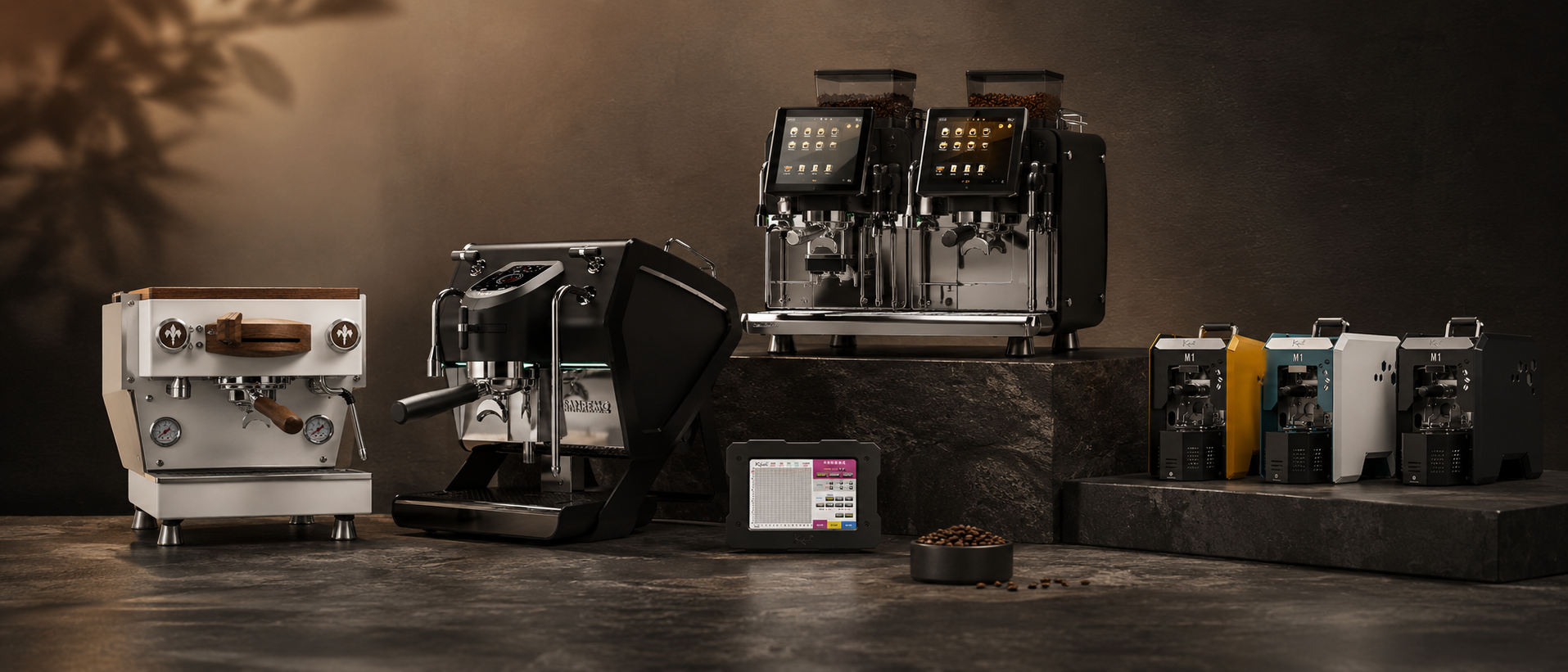 All Coffee Machines collection hero banner by Cirelli Coffee, featuring home espresso machines, office coffee machines, automatic coffee machines, commercial coffee machines, and coffee roasters.