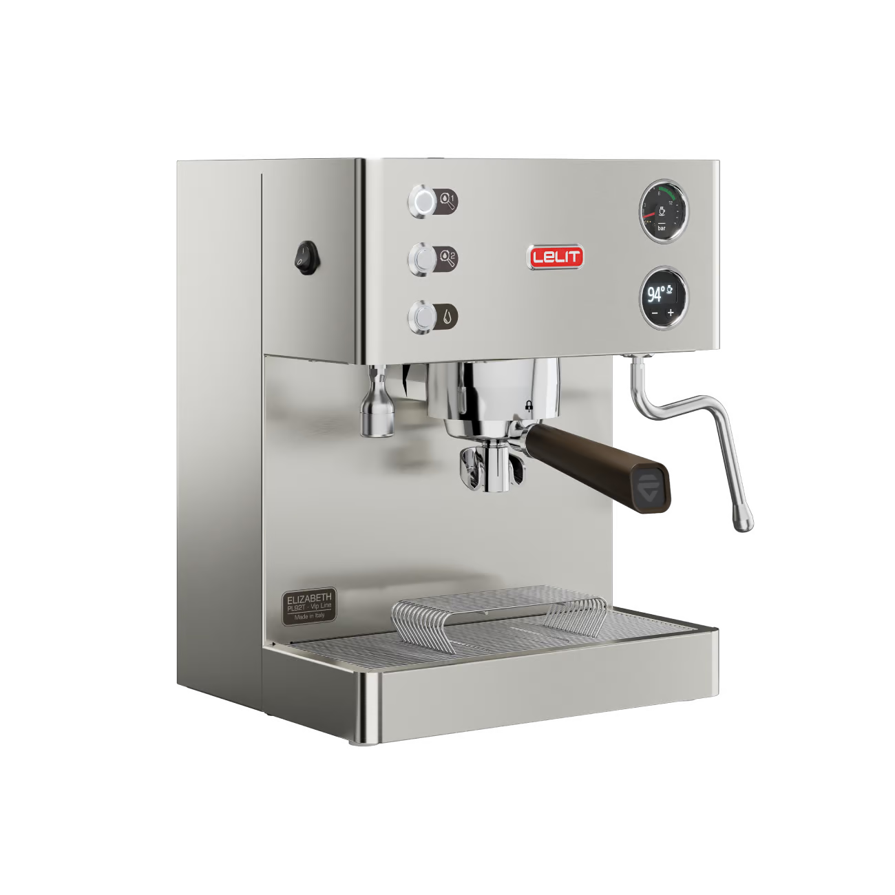 LELIT Elizabeth coffee machine from Cirelli Coffee, a compact dual boiler espresso machine with LELIT58 group head, LCC OLED display, adjustable pre-infusion, smart water detection, manometer, and anti-burn steam wand for home baristas.