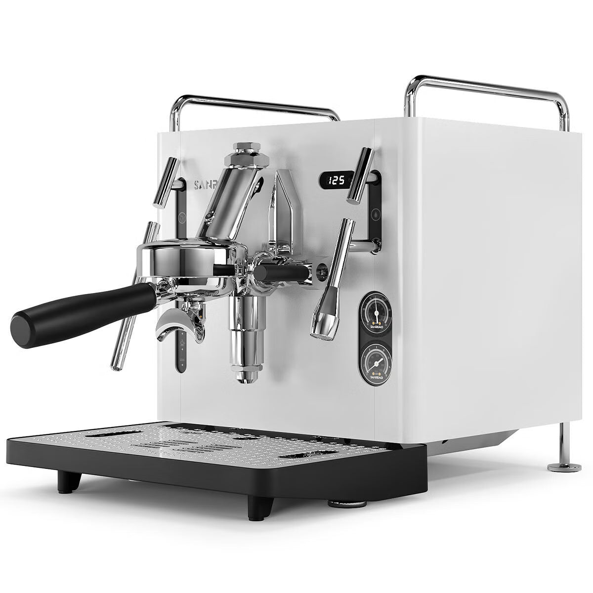 Sanremo Cube R 1 Group coffee machine from Cirelli Coffee, a gloss red heat exchanger espresso machine with E61 group head, rotary pump, PID temperature control, Wi-Fi app connectivity, scheduling, and smart home barista features.