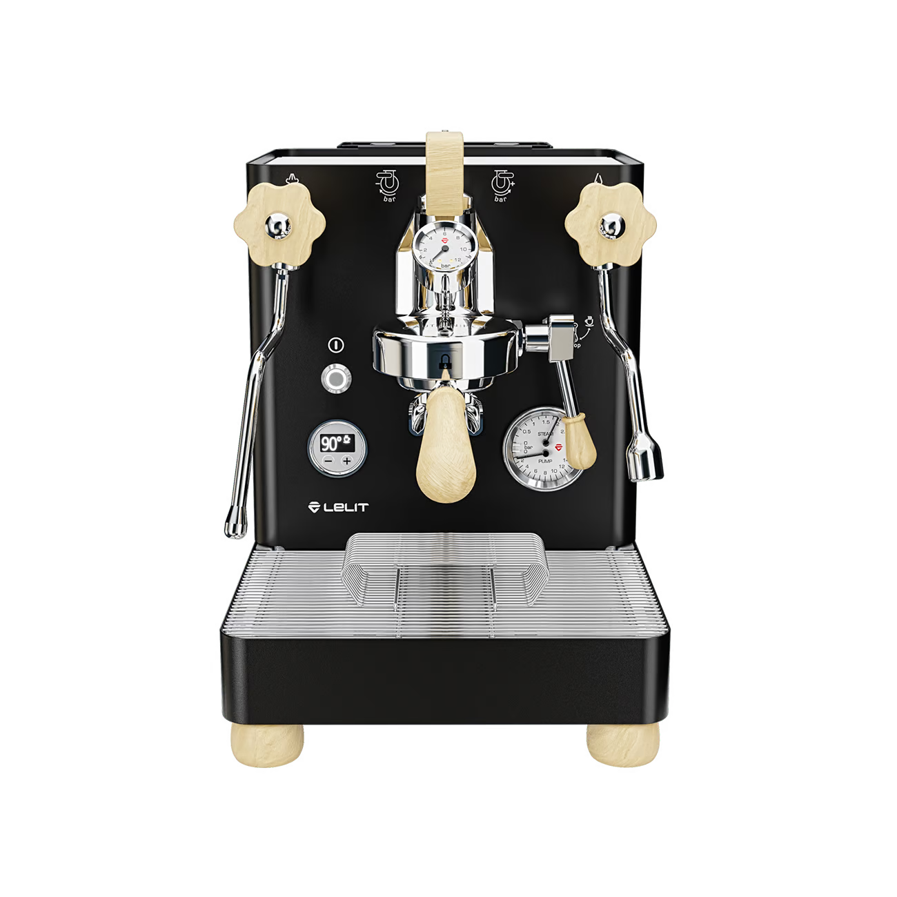LELIT Bianca coffee machine from Cirelli Coffee, a premium dual boiler espresso machine with manual flow profiling paddle, L58E group head, LELIT Control Centre, movable water tank, anti-burn wands, and polished chrome, white, or black finishes.