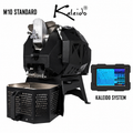 M10 Standard 1.2kg Coffee Roaster from Cirelli Coffee, available in Black, White, Stainless Steel, and Bronze, with Kaleido touchscreen control, 300g to 1200g roasting capacity, 2600W heating, temperature profiling, patented sampler, automatic chaff collection, smoke extraction, and rapid cooling.