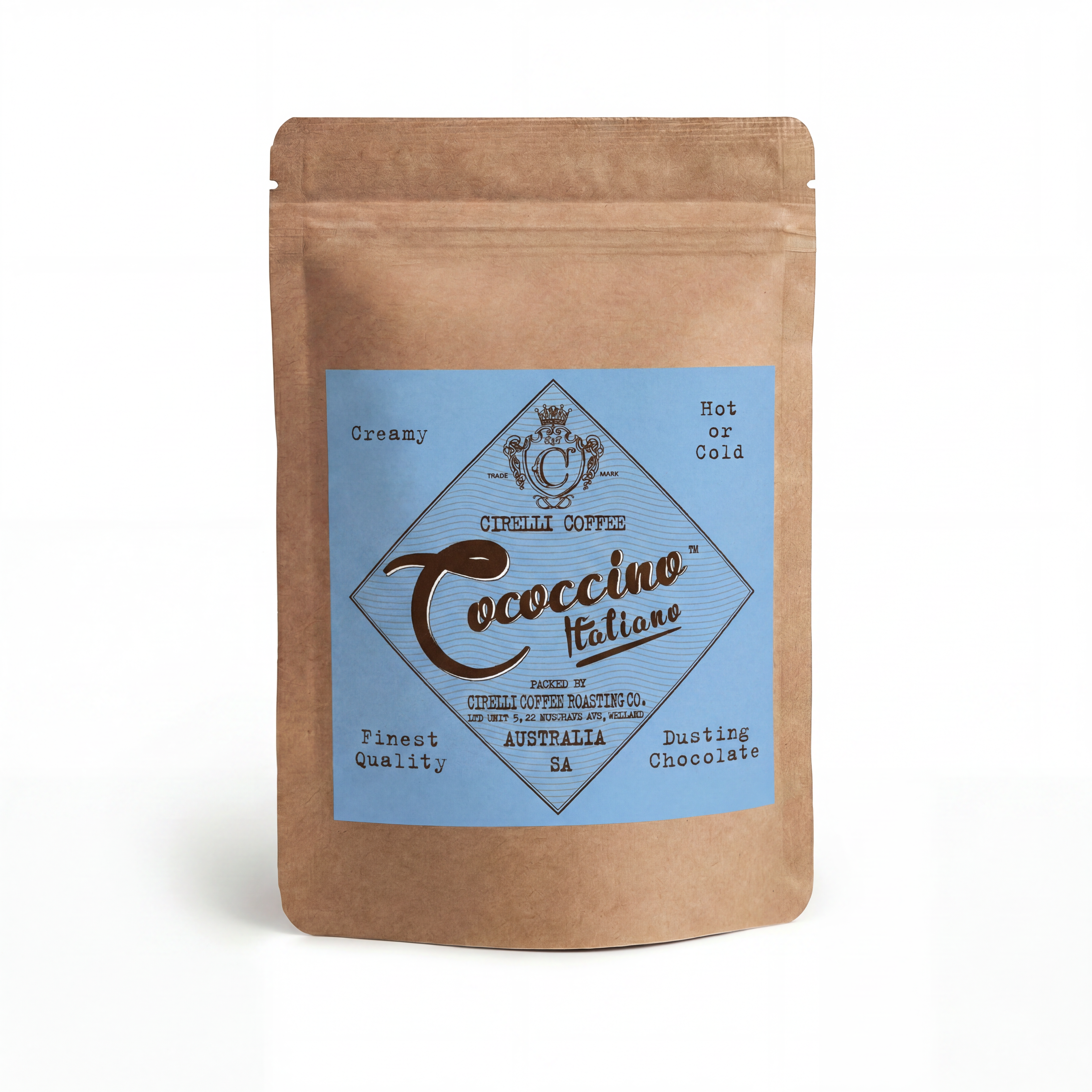 Cirelli Cococcino Drinking Chocolate from Cirelli Coffee, a smooth versatile drinking chocolate for hot chocolates, mochas, cappuccino dusting, café drinks, offices, hospitality and home brewing.