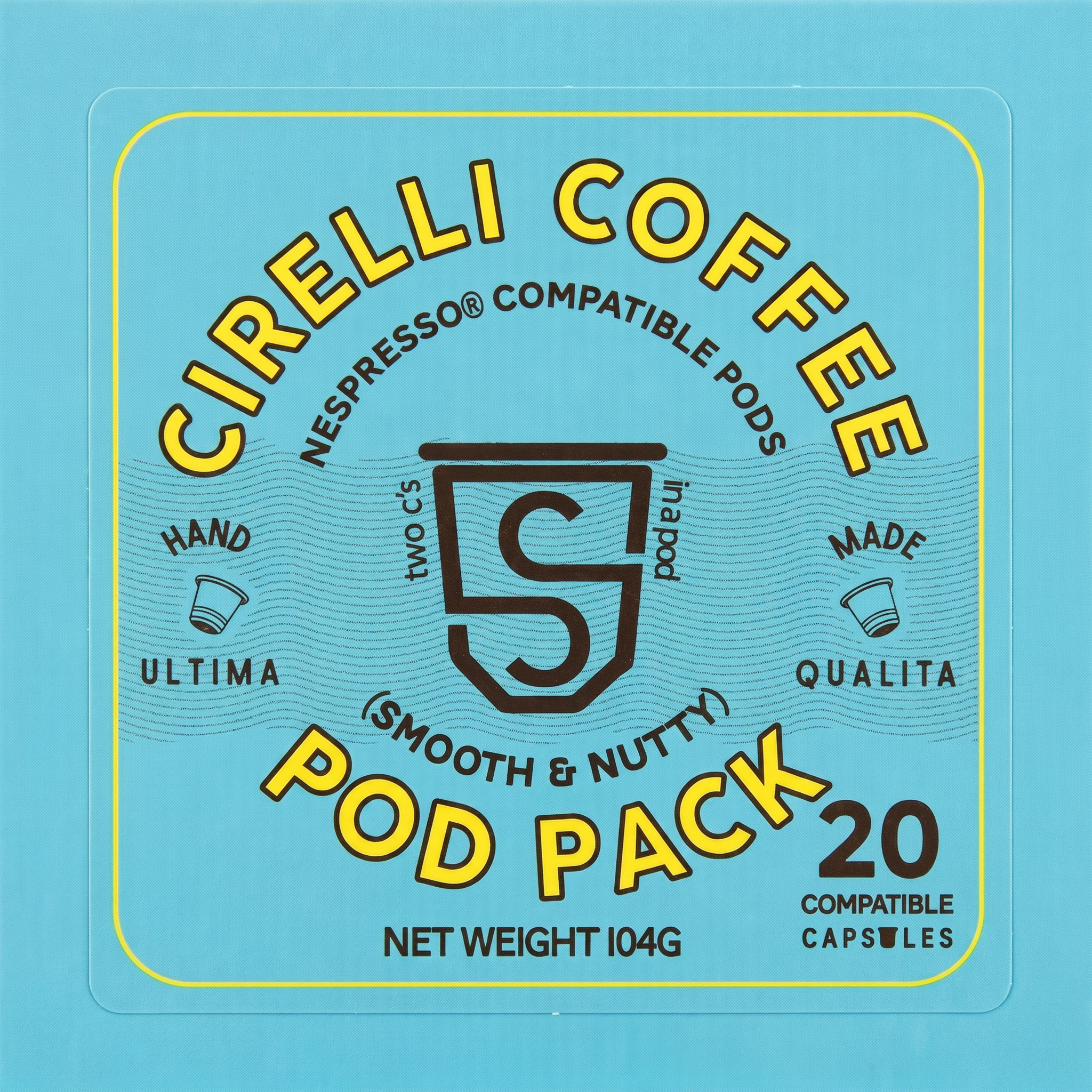 Cirelli Nespresso Compatible Coffee Pods 20 Pack with rich dark cacao, roasted nut flavour, creamy body, and smooth espresso crema.