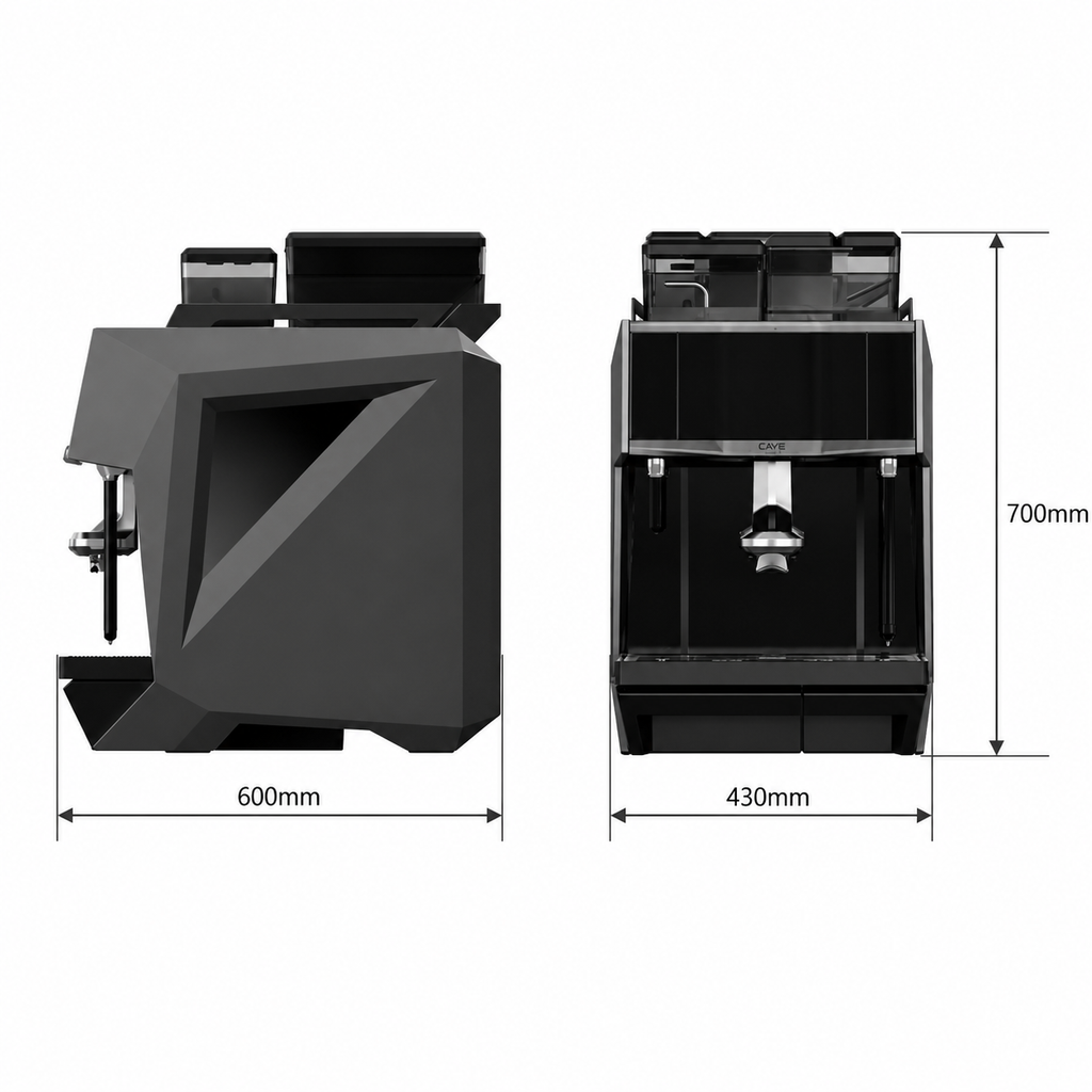 CAYE Smart X Coffee Machine from Cirelli Coffee, a commercial fully automatic coffee machine available by rental or lease enquiry with 10.1-inch touchscreen, Bionic Barista system, up to three grinders, dual milk delivery, auto-cleaning and high-volume coffee output.