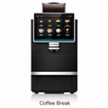 Dr Coffee Coffee Break Plus Automatic Office Coffee Machine from Cirelli Coffee, featuring a 10.1-inch touchscreen, ceramic grinder, one-touch milk coffee, Smart Clean technology, integrated milk line, 1.2kg bean hopper, 2L tank or mains water connection, and up to 100 cups per day output.