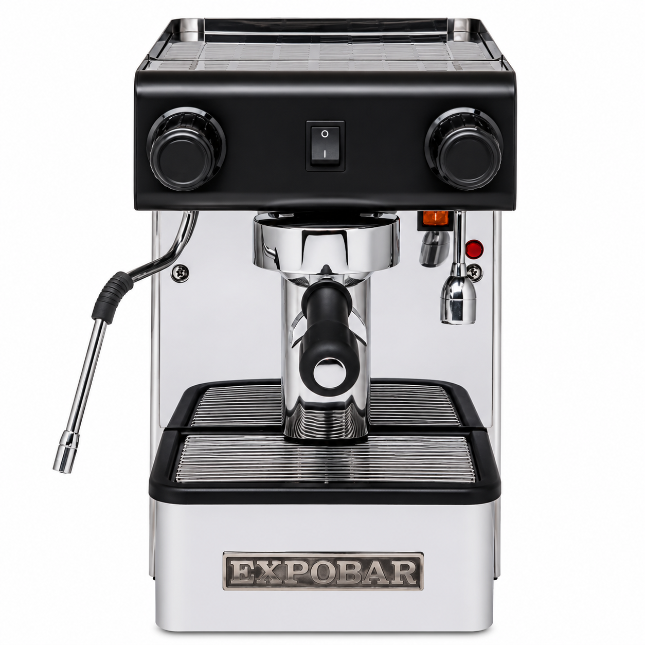 Expobar Office Semi-Auto coffee machine from Cirelli Coffee, a compact one group semi-automatic espresso machine with copper heat exchange boiler, steam wand, hot water outlet, and 2.75L water tank for home, office, or small shop use.