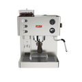 Lelit Kate coffee machine from Cirelli Coffee, a compact stainless steel espresso machine with built-in grinder, LELIT58 commercial grouphead, LCC OLED display, manometer, brass boiler, and anti-burn steam wand for home baristas.
