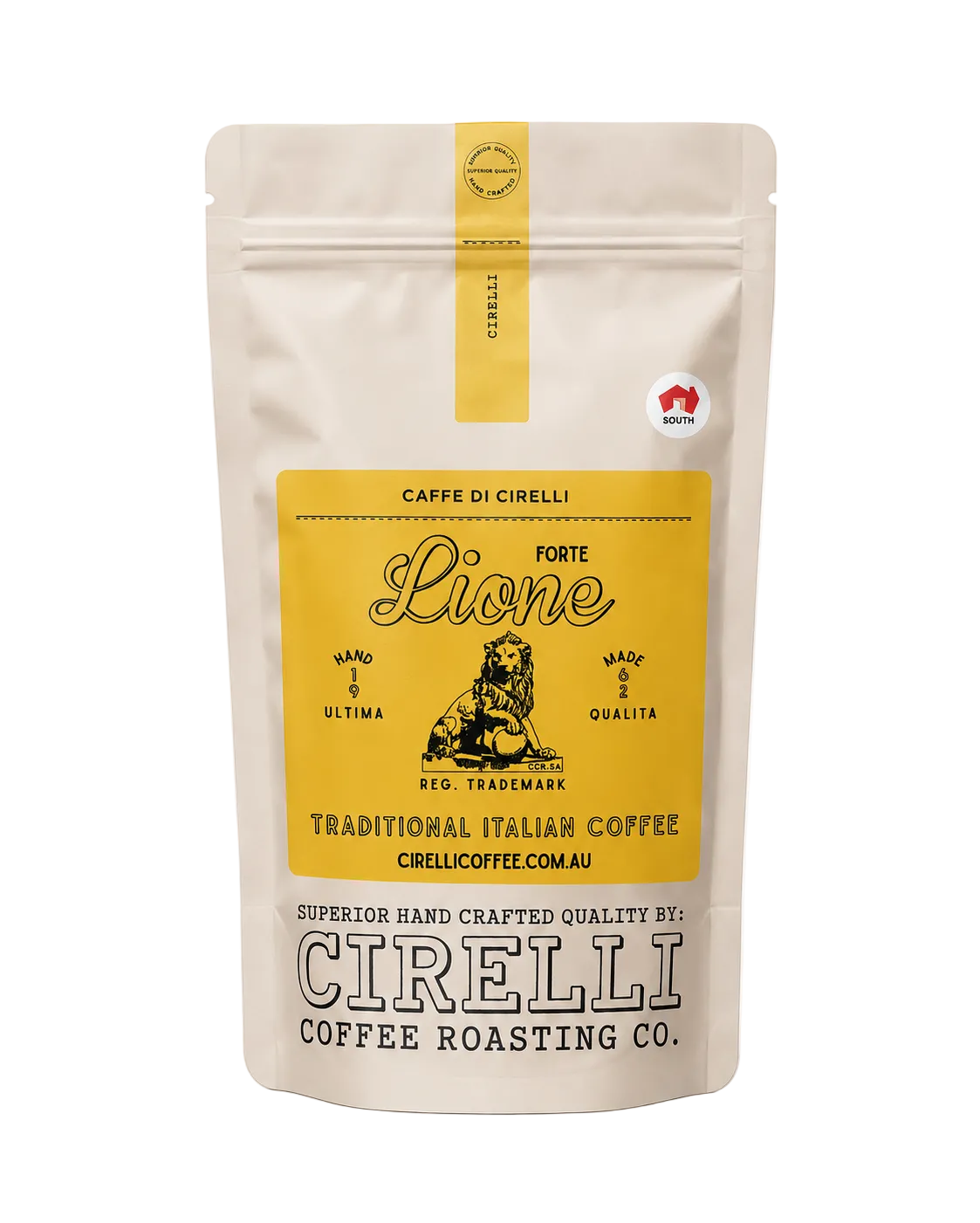 Lione Forte Coffee Blend by Cirelli Coffee, a medium-dark Italian-style roast for espresso, cappuccino, latte, stovetop, and plunger brewing.