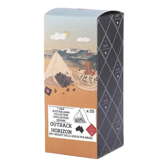 Outback Horizon Australian Grown Green Tea Blend 20pk from Cirelli Coffee, a delicate green tea blend with a smooth clean finish made with Australian grown green tea for morning clarity, afternoon breaks, home brewing, offices, cafés and hospitality.