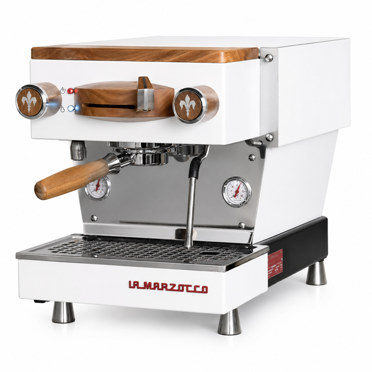 Linea Mini Timber Kit Walnut Stainless Steel from Cirelli Coffee, a premium upgrade kit for La Marzocco Linea Mini with walnut timber parts, stainless steel feet, group paddle, knobs, group cover, top panel, and bottomless portafilter.