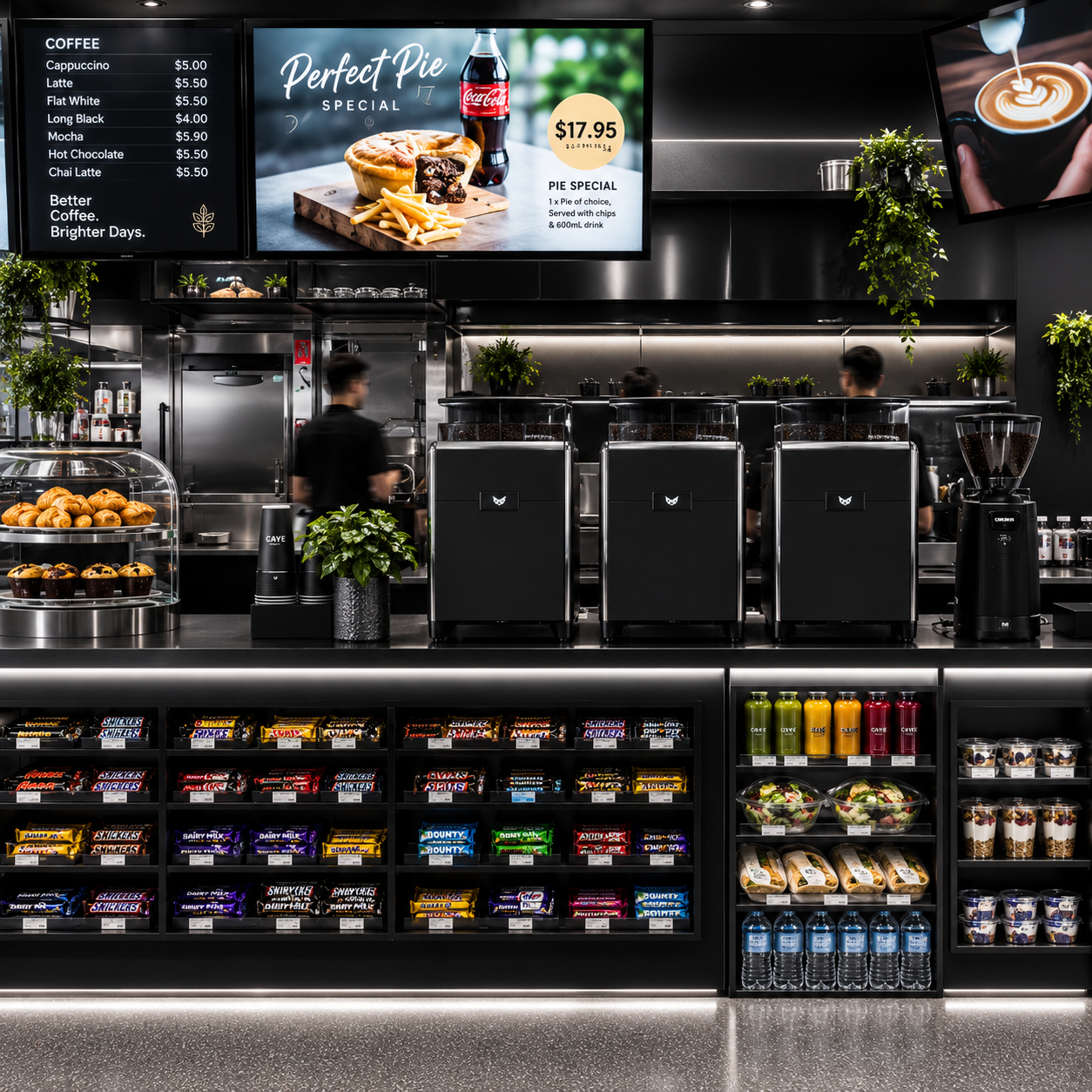 CAYE Smart X Coffee Machine from Cirelli Coffee, a commercial fully automatic coffee machine available by rental or lease enquiry with 10.1-inch touchscreen, Bionic Barista system, up to three grinders, dual milk delivery, auto-cleaning and high-volume coffee output.
