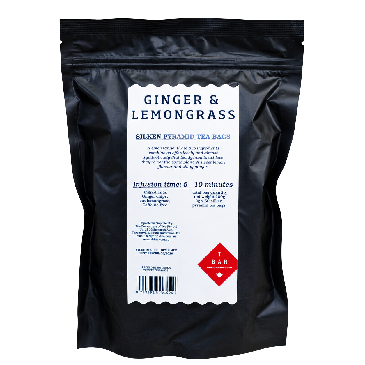 T-Bar Ginger and Lemongrass Tea Bags from Cirelli Coffee, a caffeine-free herbal tea with zingy ginger and sweet lemony lemongrass in 100% biodegradable plastic-free paper tea bags for cafés, offices, hospitality and home brewing.
