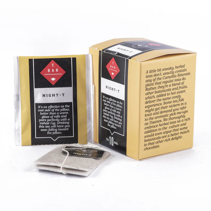T Bar Night-T Tea 10pk from Cirelli Coffee, a relaxing herbal tea infusion with soothing herbs and a refreshing minty flavour for calm evening rituals, bedtime routines, cafés, offices, hospitality and home brewing.