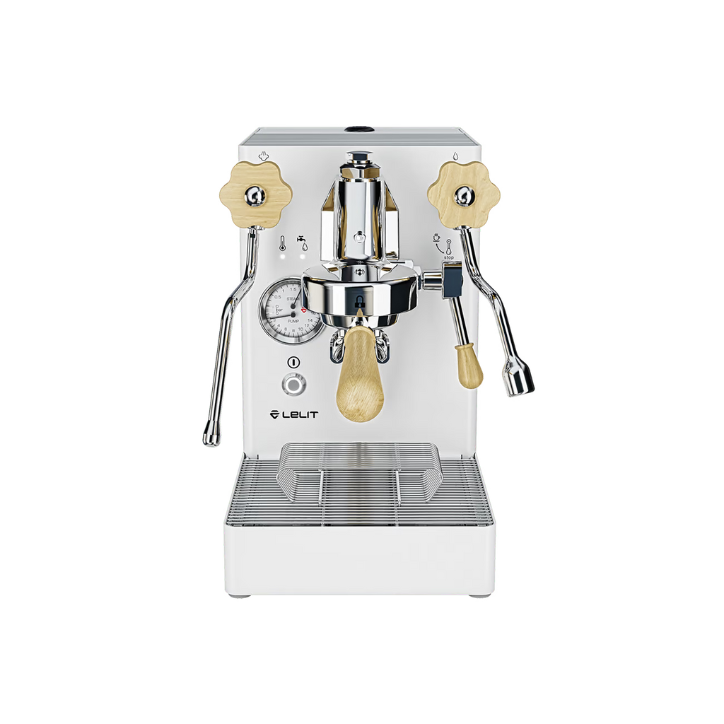 LELIT MaraX coffee machine from Cirelli Coffee, a quiet heat exchanger espresso machine with L58E group head, double probe temperature system, silent pump, Xmode Coffee and Steam settings, and Polished Chrome, Black, or White finishes.