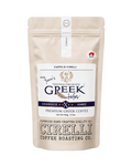 Yianni’s Greek Coffee by Cirelli Coffee, a stone-ground Greek-style coffee with smooth body, low acidity, chocolaty finish, and traditional kaimaki for briki brewing.