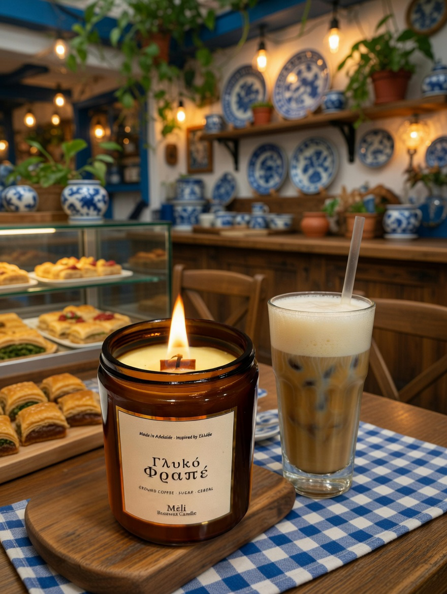 meli 180g glyko frape - sweet frappe beeswax candle